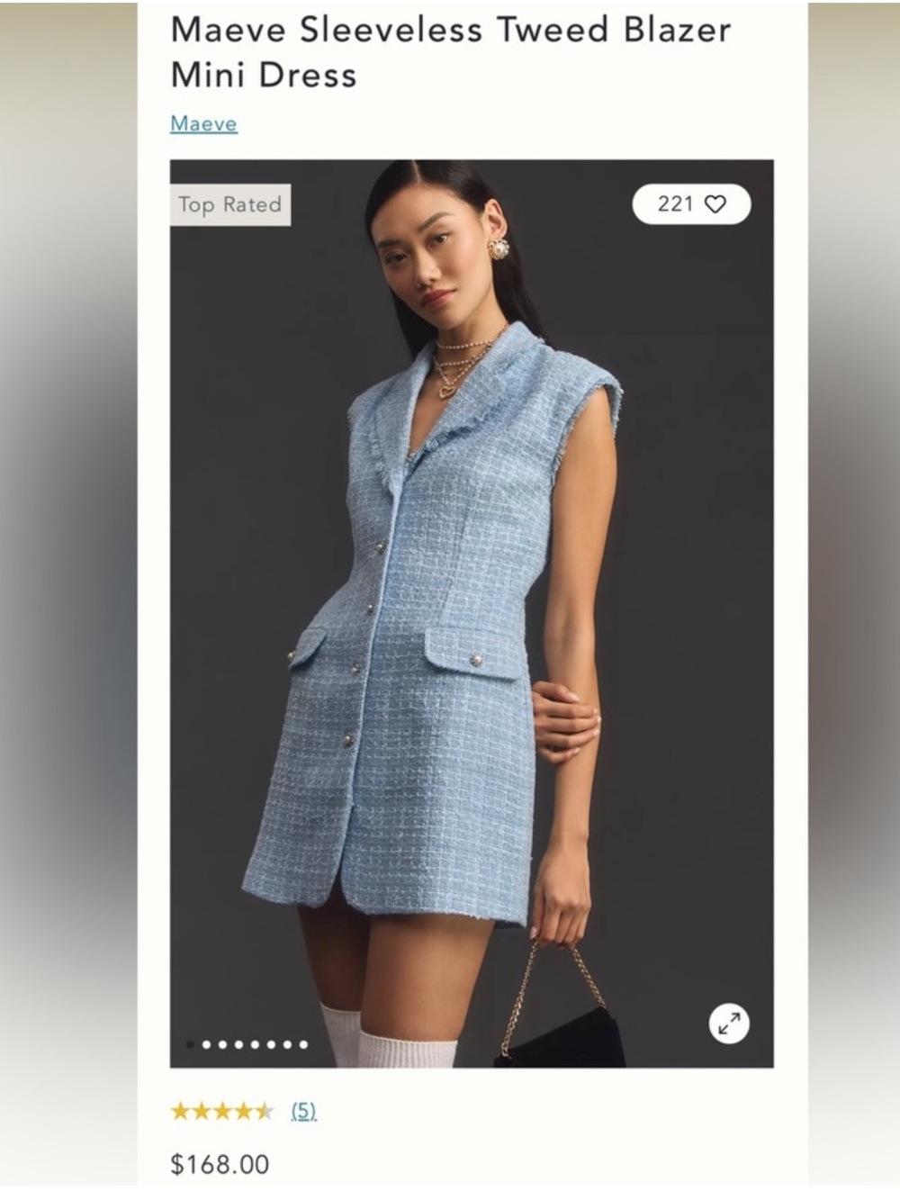 Anthropologie MAEVE Light Blue
Tweed Sleeveless Blazer Mini
Dress